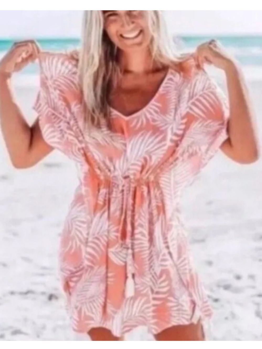 Cleobella Swim Coverup Dreamy Sun-set Kaftan One Size Tropical Coral Palm OS